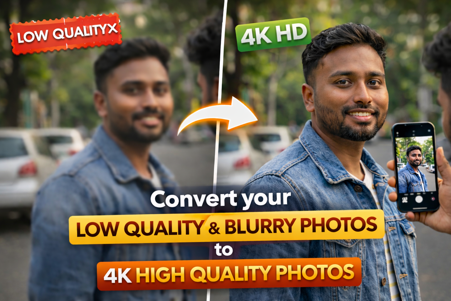 Convert your low quality and blurry photos to high quality 4K photos