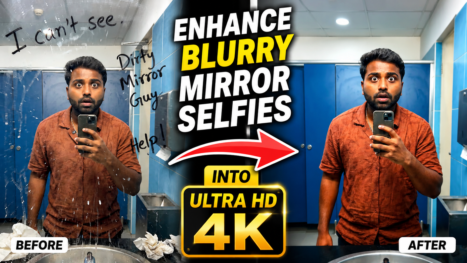 enhance blurry mirror selfies into ultra HD 4K